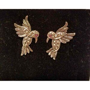 Avon Just for Spring Hummingbird Post Earrings Amethyst Rhinestone Eyes Vintage